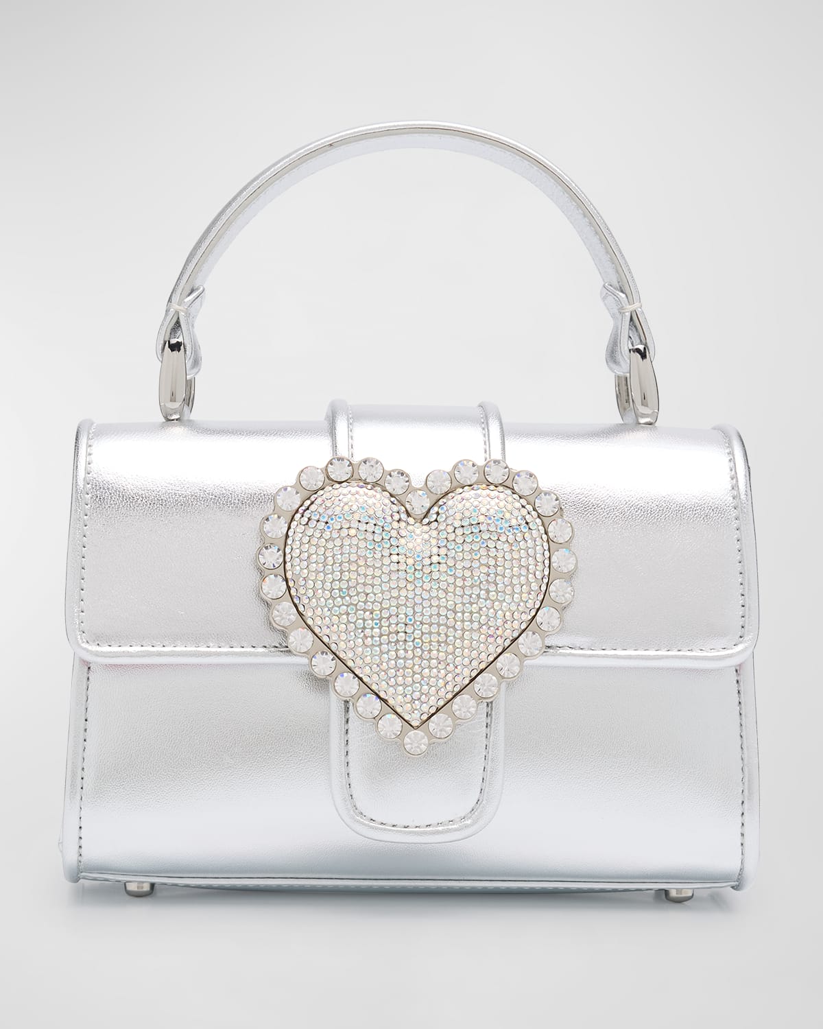 Amora Heart Metallic Leather Top-Handle Bag