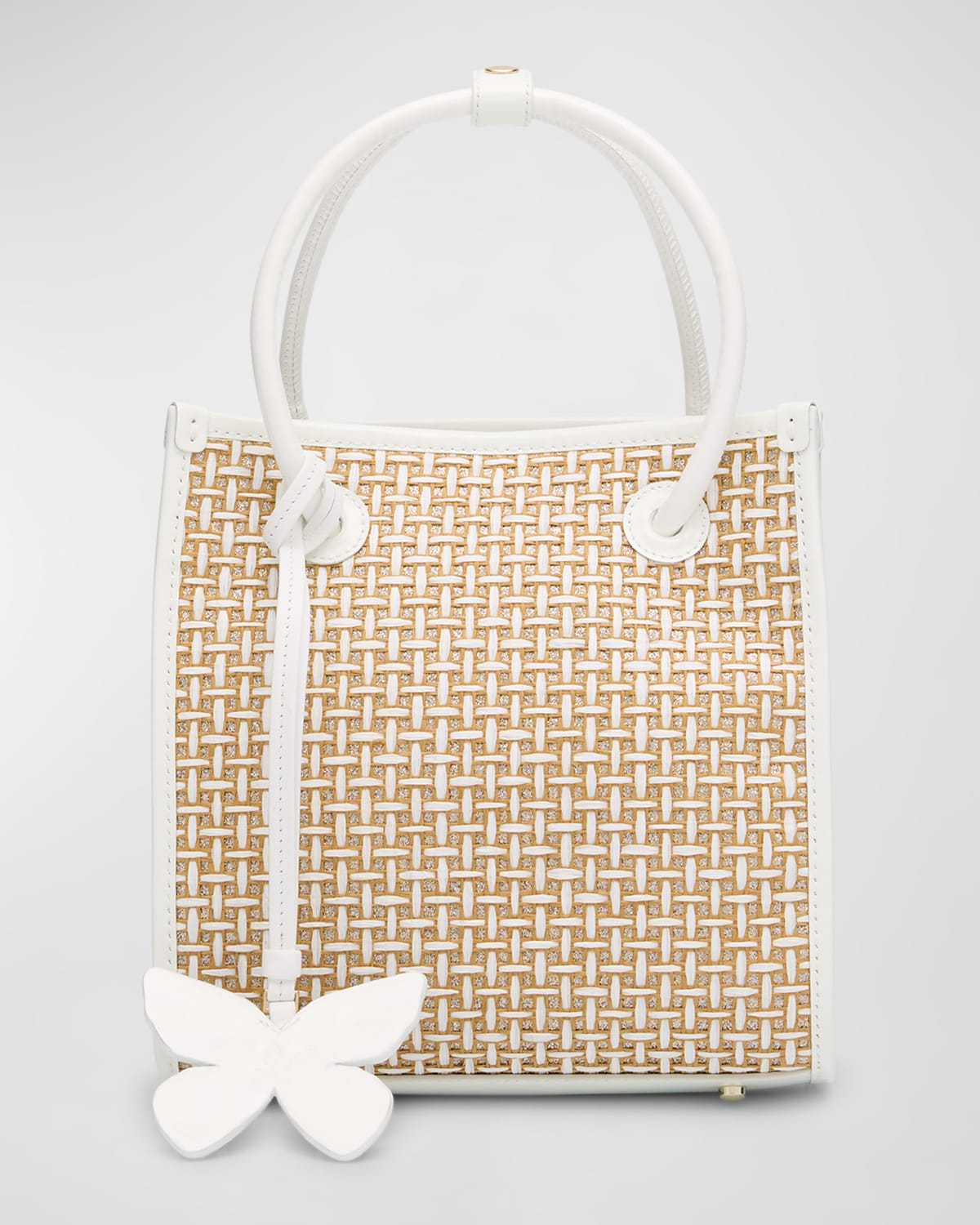 Mini North-South Raffia Tote Bag