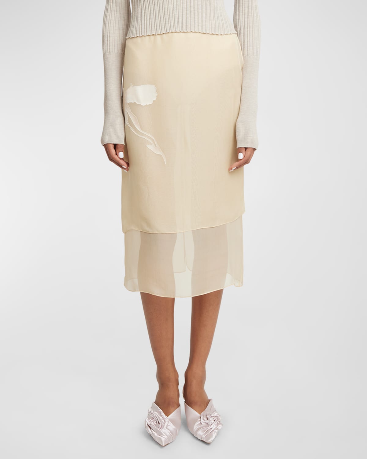 Shop Givenchy Iris Double-layered Midi Skirt In Ecru