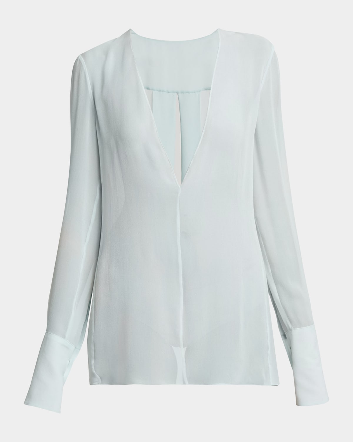 Givenchy Transparent Open-back Silk Blouse In Frost