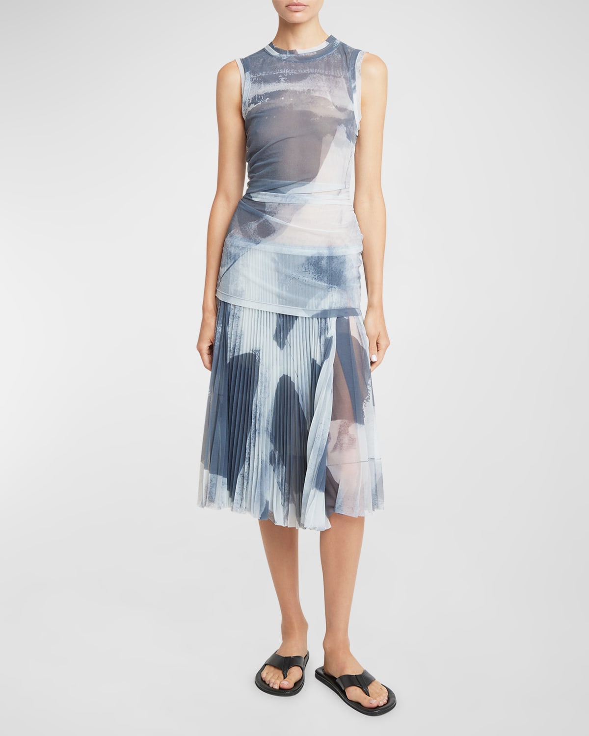 Shop Proenza Schouler Zoe Printed Jersey Pleated Dress In Slate