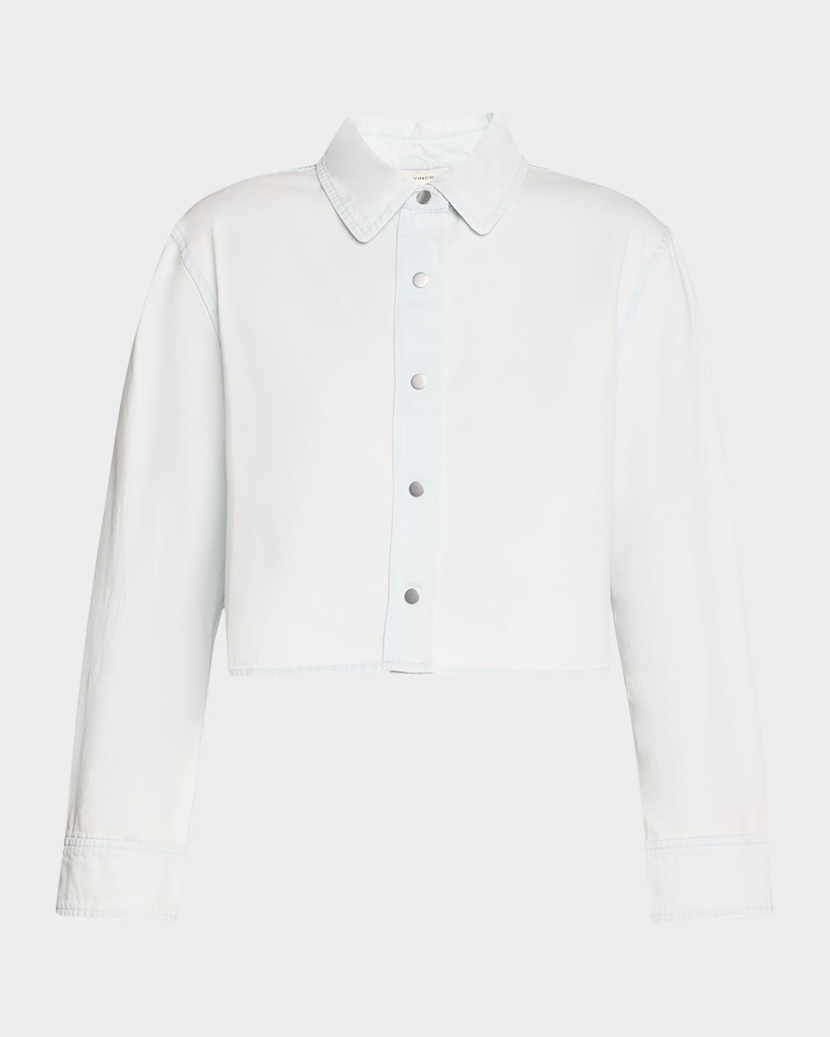 Shop Vince Cotton Twill Cropped Snap-front Shirt In Celestine