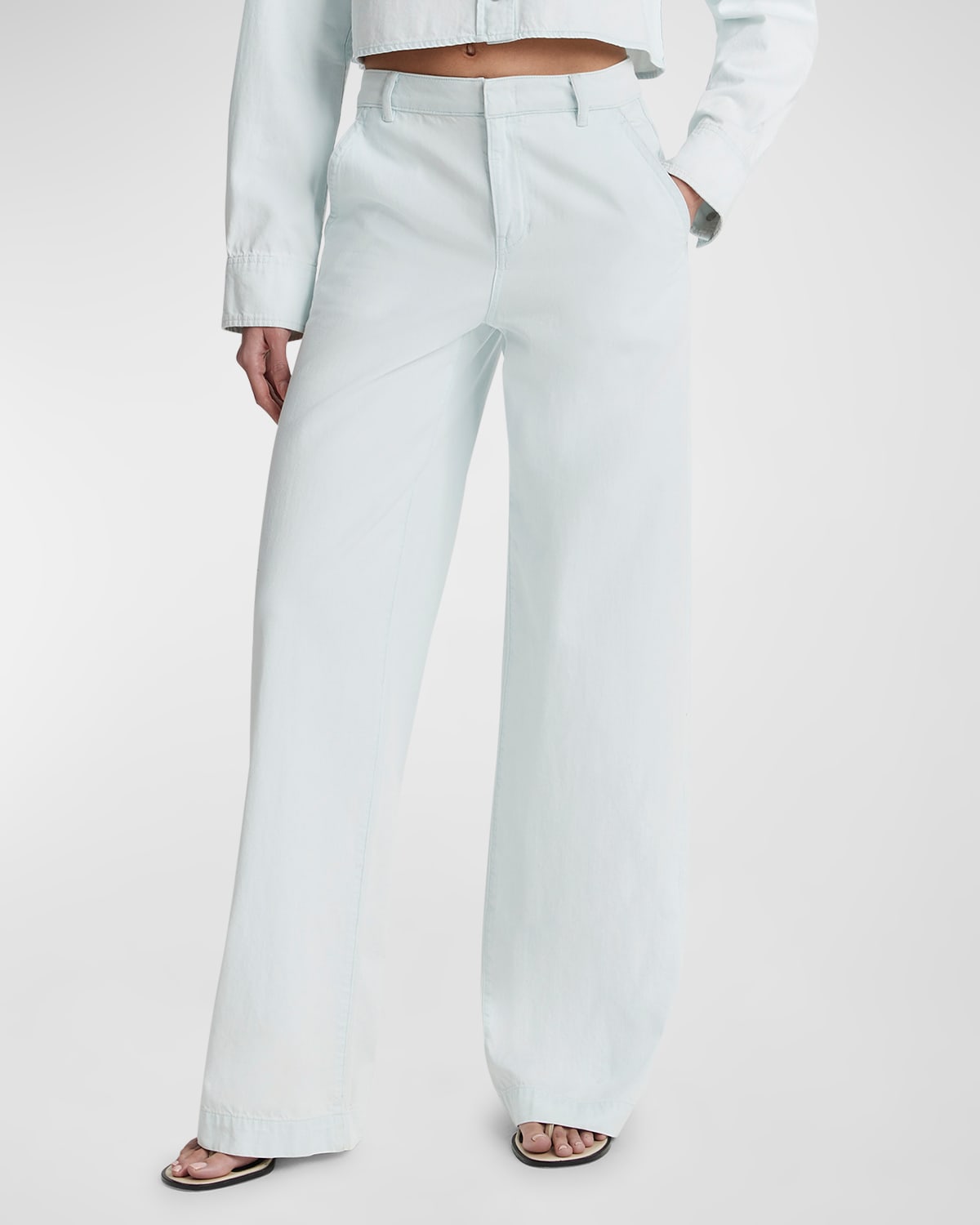Shop Vince Washed Cotton Wide-leg Trousers In Celestine
