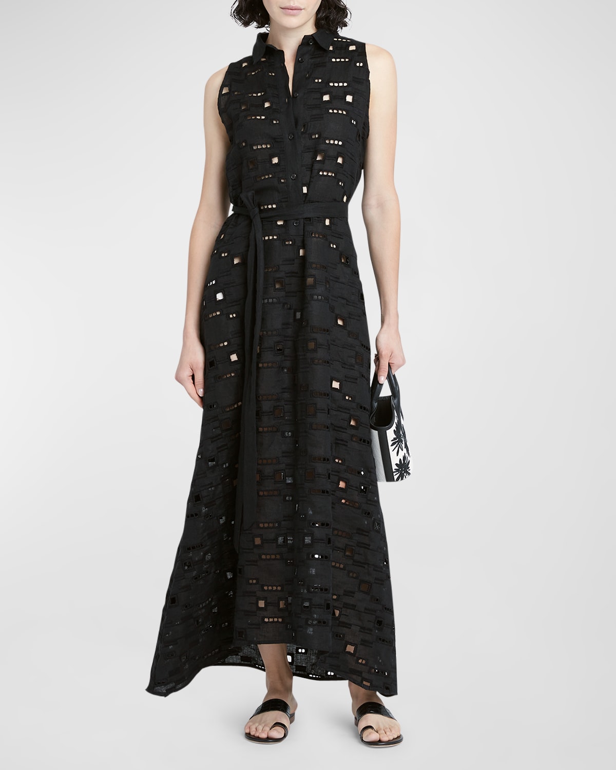 Shop Kiton Sengale Lace Belted Sleeveless Maxi Shirtdress In Blk