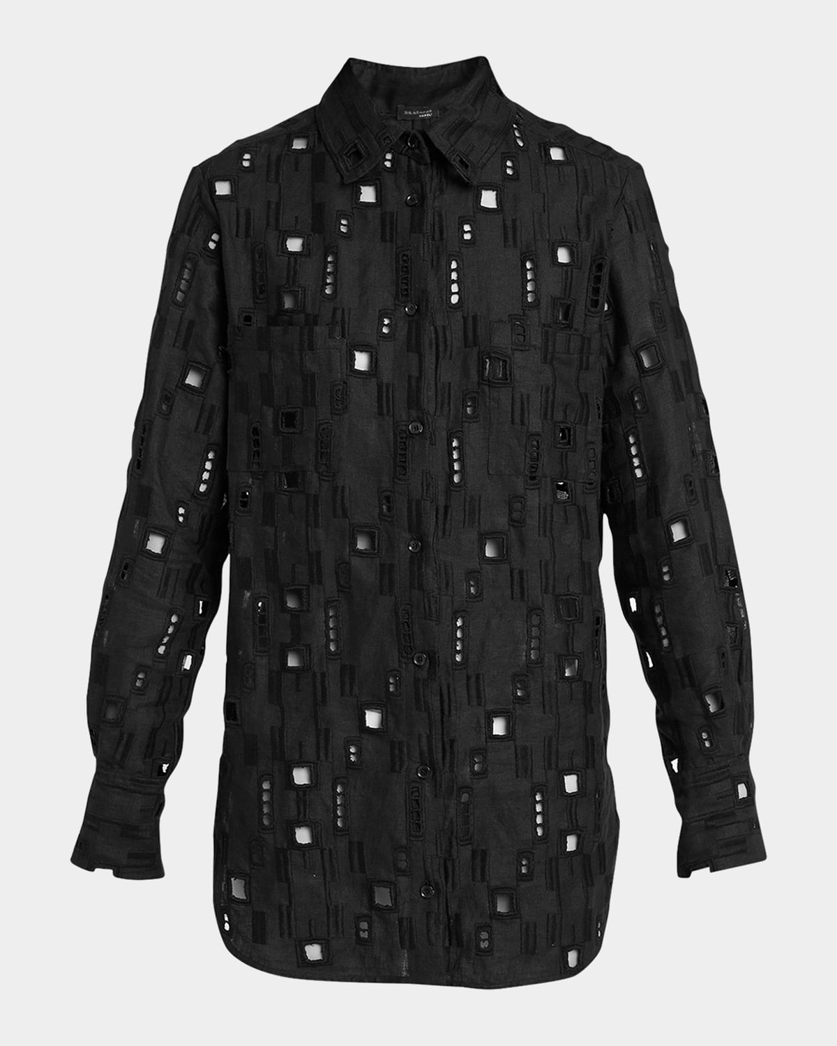 Shop Kiton Sengale Lace Long-sleeve Collared Shirt In Blk