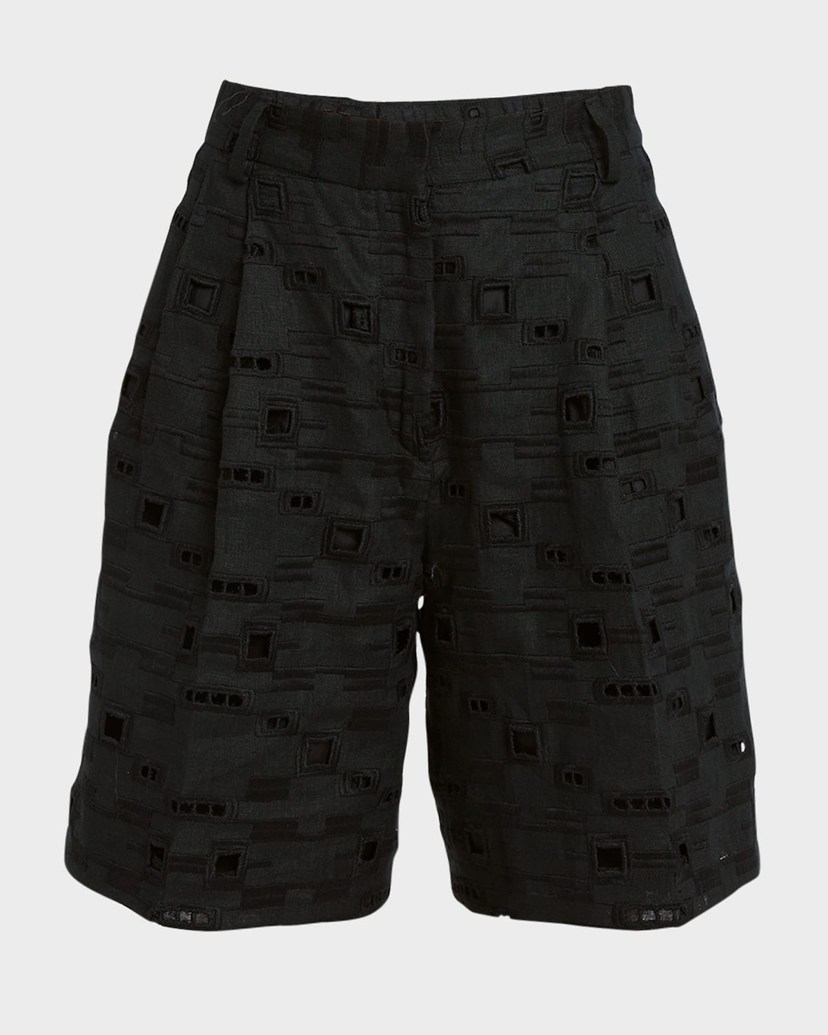 Kiton Sengale Lace Pleated Bermuda Shorts In Blk