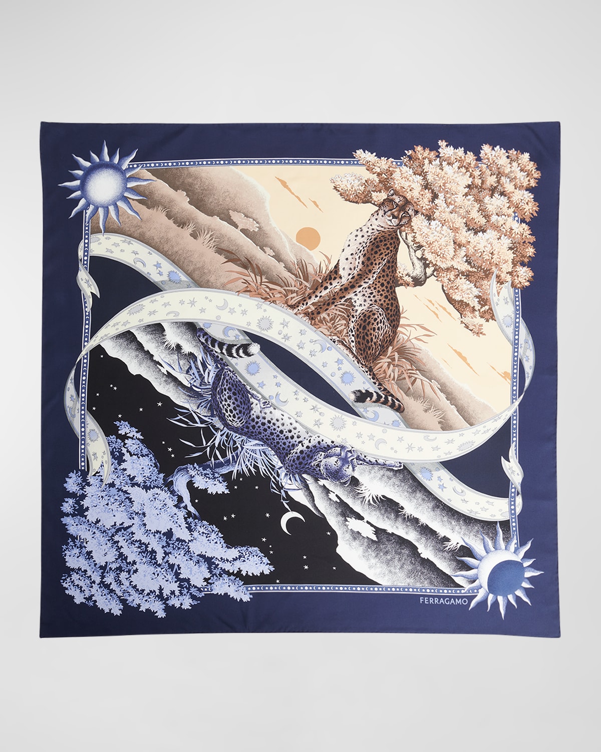 Ferragamo Daynight Silk Twill Square Scarf In Blu Black