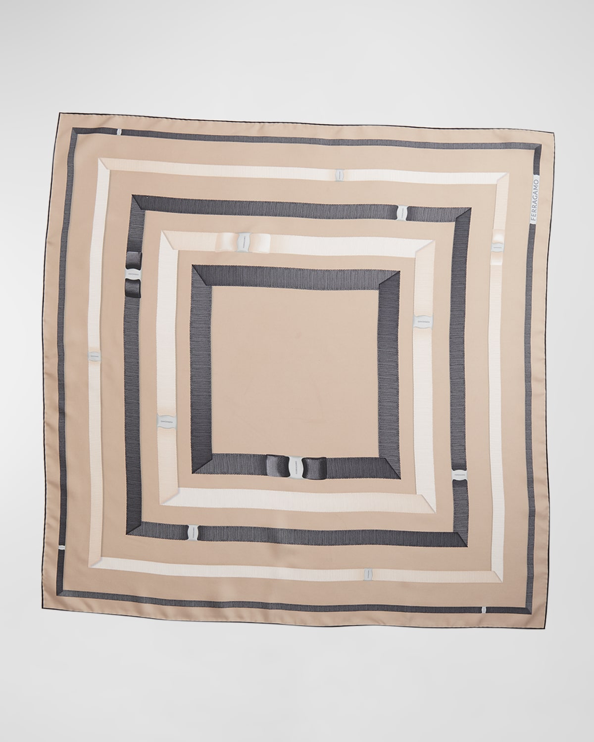 Ferragamo Ribbon Print Silk Square Scarf In Neutral