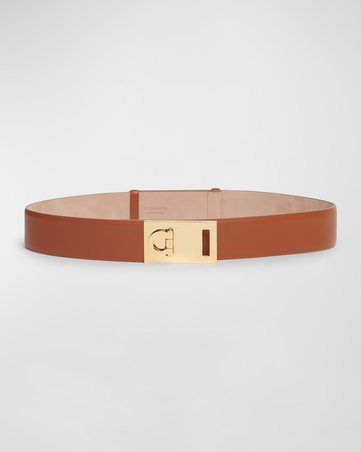 Shop Ferragamo Hug Leather Belt In New Cognac Naturale Beige Tortora