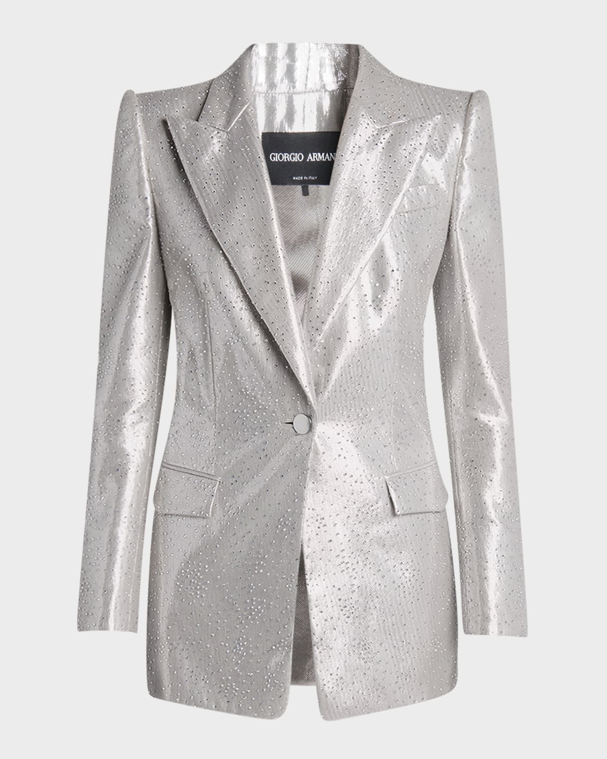 Giorgio Armani Crystal One-button Silk Blazer In Silver