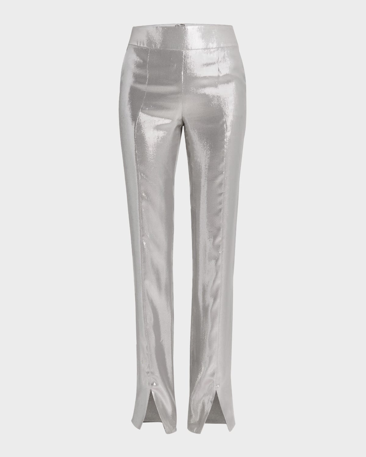 Shop Giorgio Armani Mousseline Mirror Split Front Straight Leg Trousers In Silver