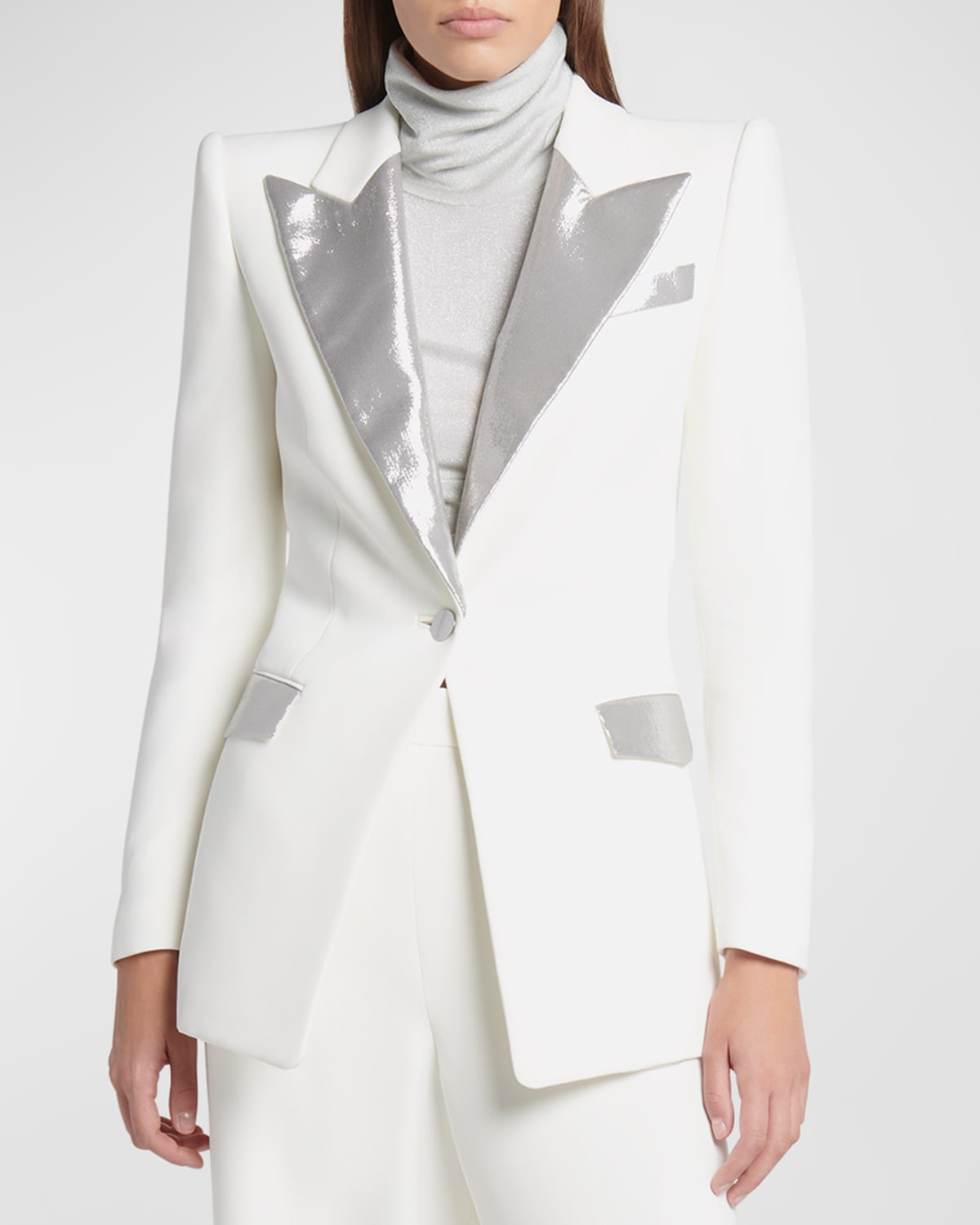 Shop Giorgio Armani Lame Silk Tuxedo Jacket In Ivory