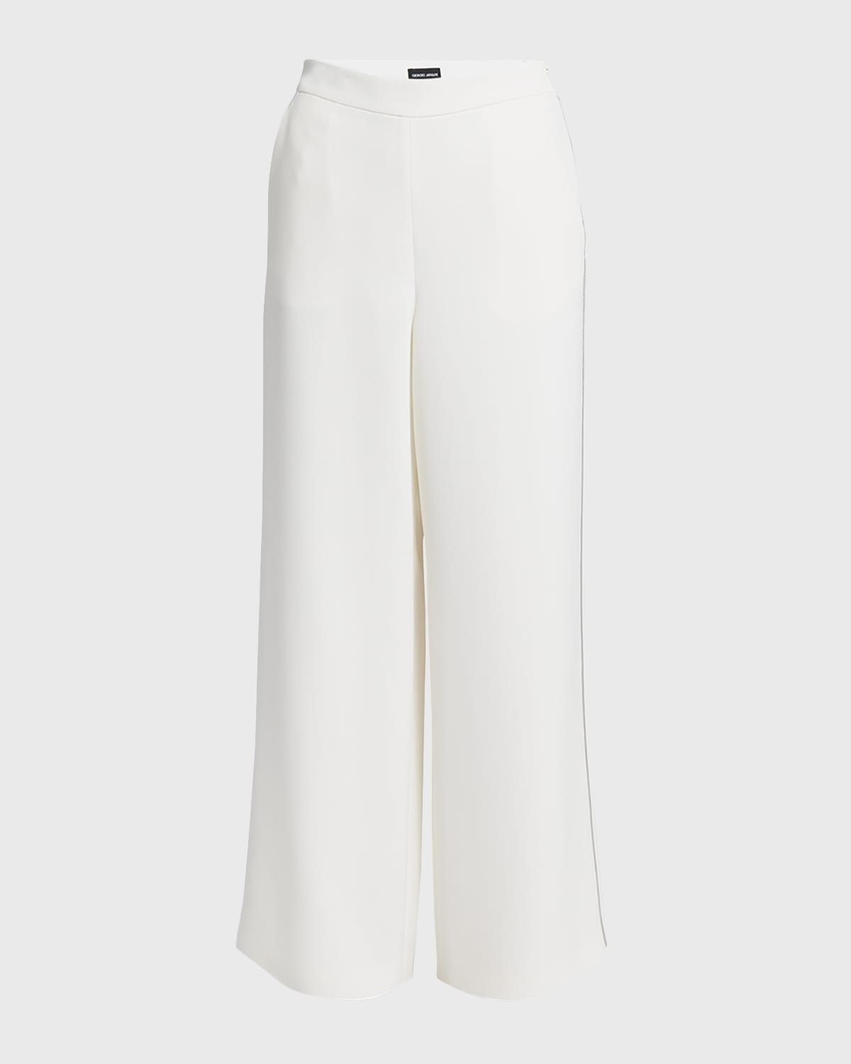 Shop Giorgio Armani Side Piping Wide-leg Silk Trousers In Ivory