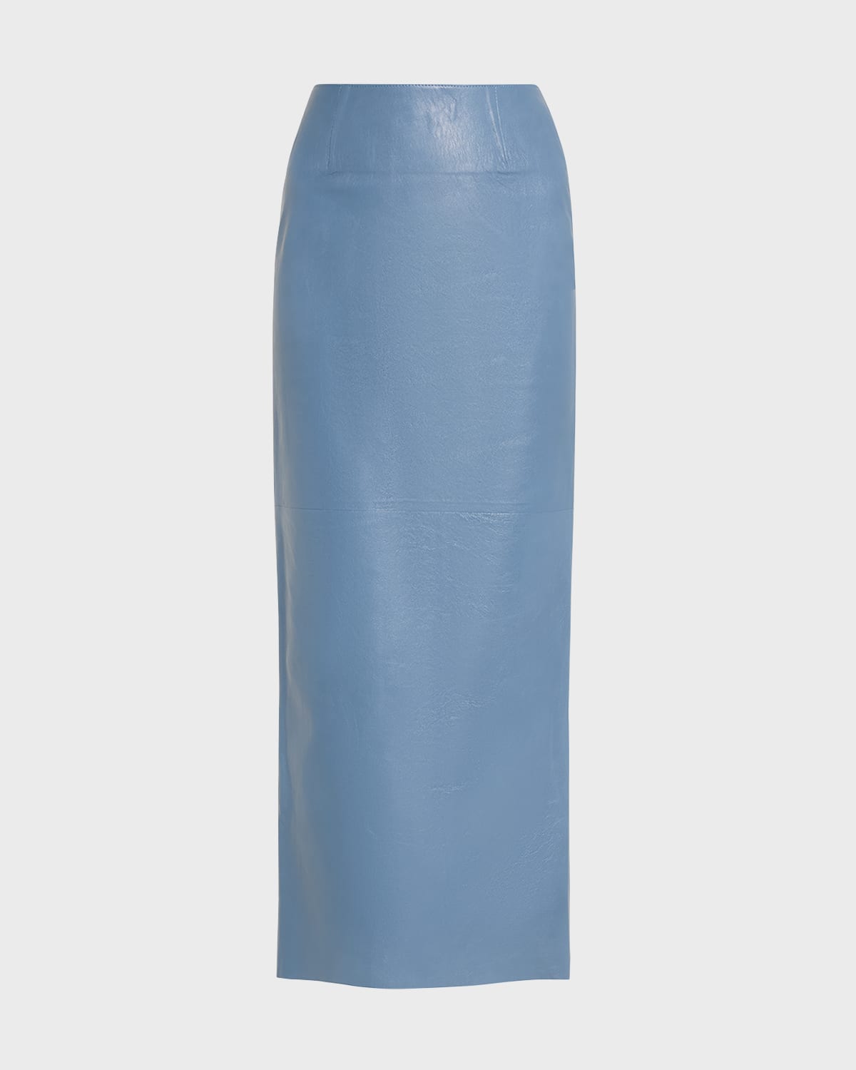 Shop Marni Leather Slit-back Maxi Pencil Skirt In Powder/blu