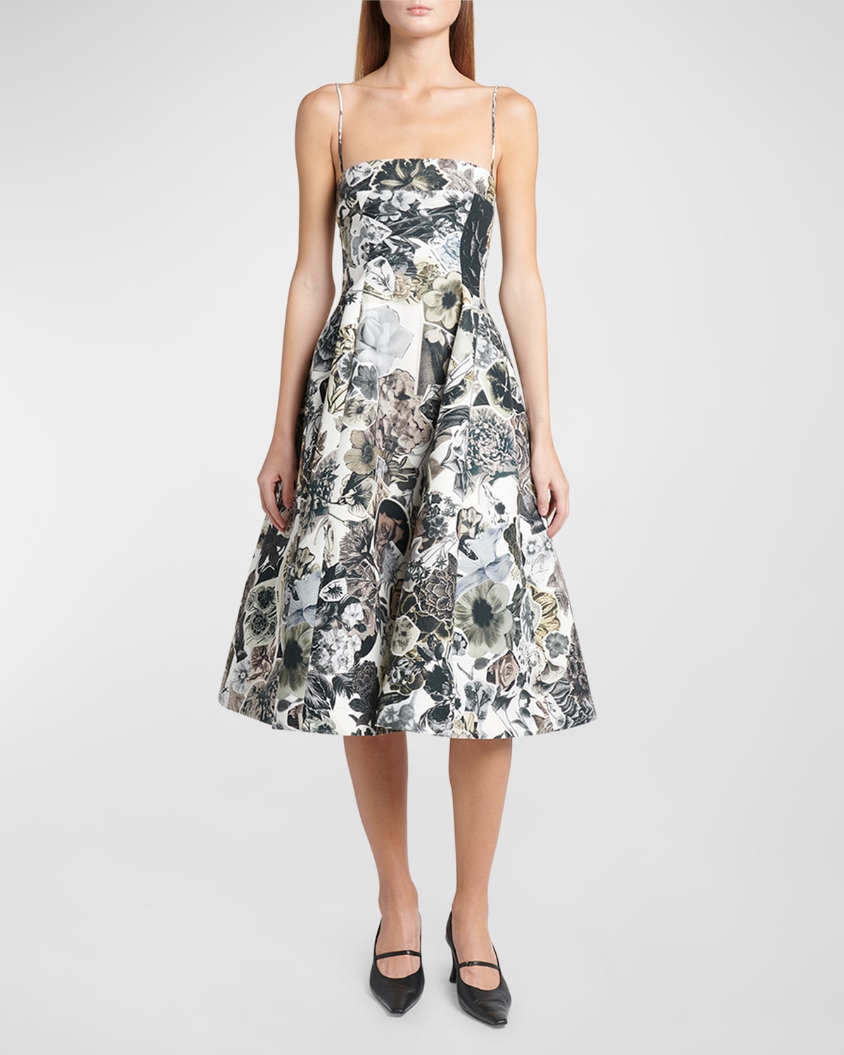 Shop Marni Floral-print Fit-flare Mididress With Bustier Top In Black