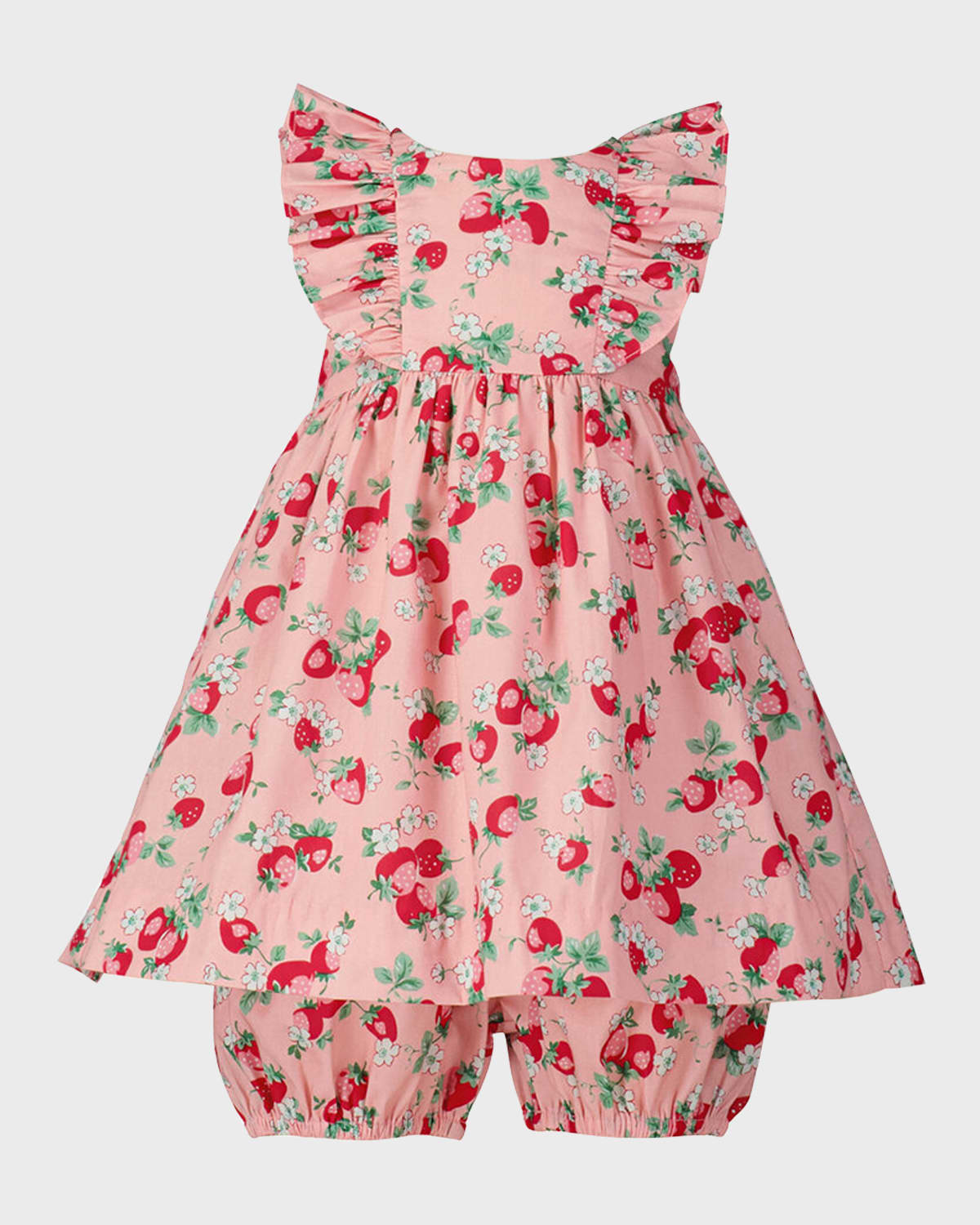 Rachel Riley Kids' Girl's Strawberry-print Sundress With Bloomers In Pink