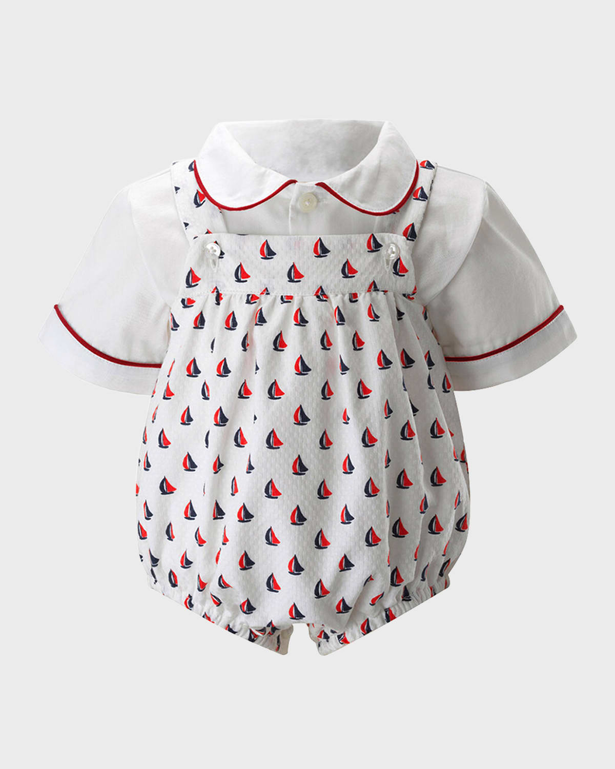 Rachel Riley Kids' Boy's Sailboat Bubble Romper And Shirt Set In White