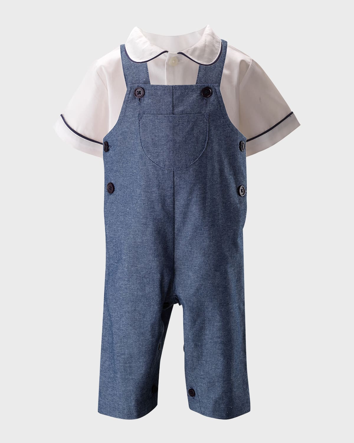 Rachel Riley Boy's Chambray Dungarees And Shirt Set In Navy