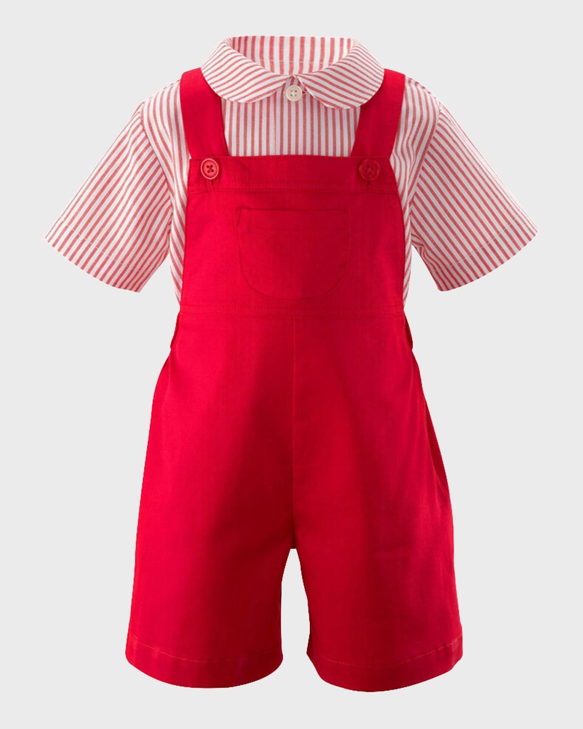 Rachel Riley Kids' Boy's Stripe Shirt And Cotton Dungaree Set In Red