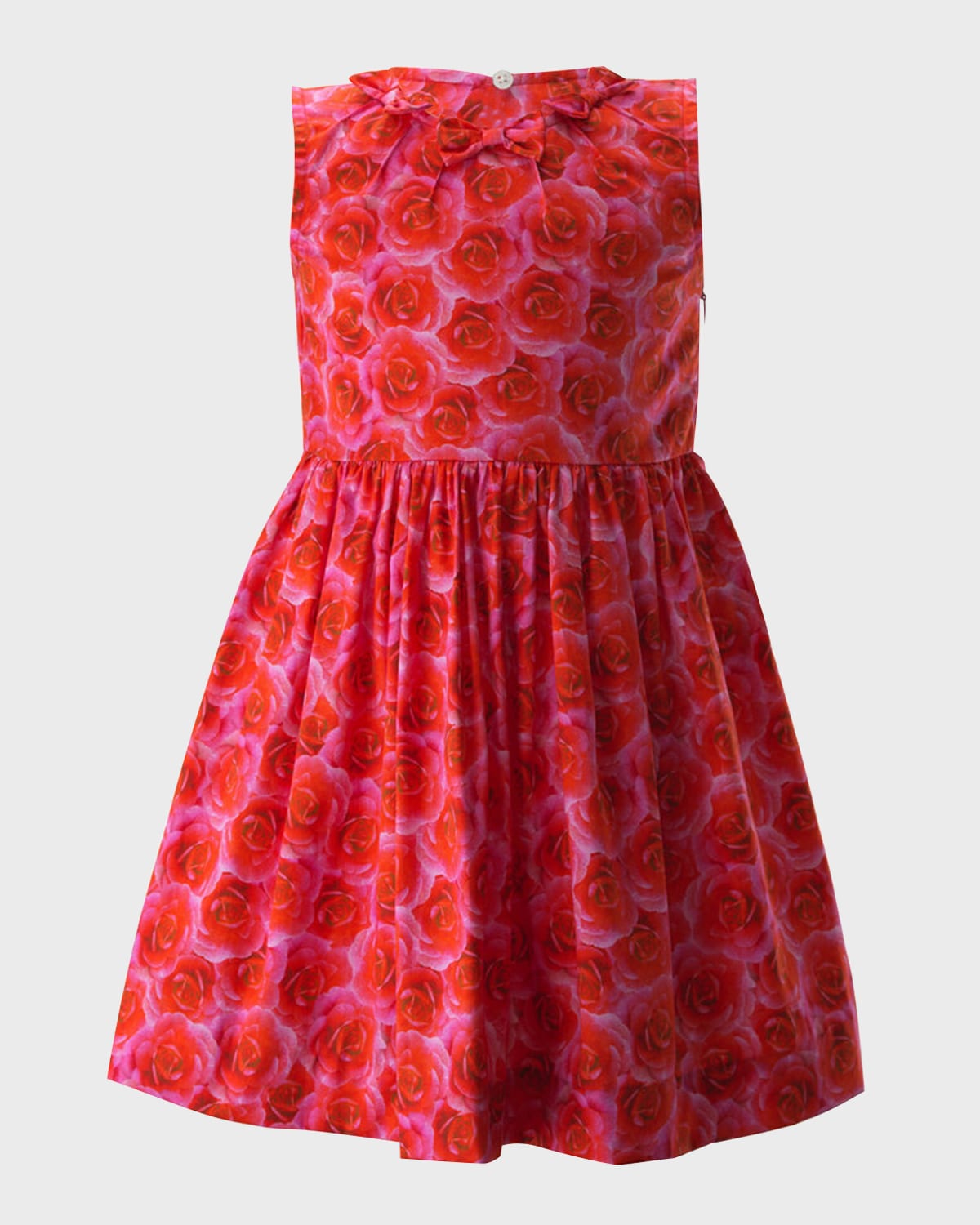 Rachel Riley Kids' Girl's Classic Rose-print Sleeveless Dress In Multi