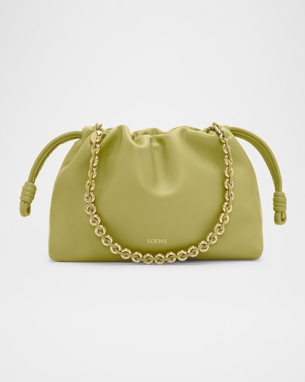 Loewe Flamenco Small Crossbody Bag In Napa Leather With Detachable Chain In Light Moss