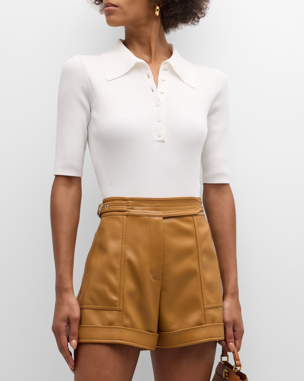 Shop Simkhai Secily Short-sleeve Knit Polo Top In White