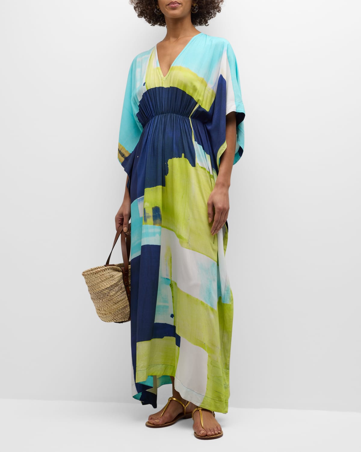 Shop Lenny Niemeyer Rushed Kaftan Maxi Dress In Bleue