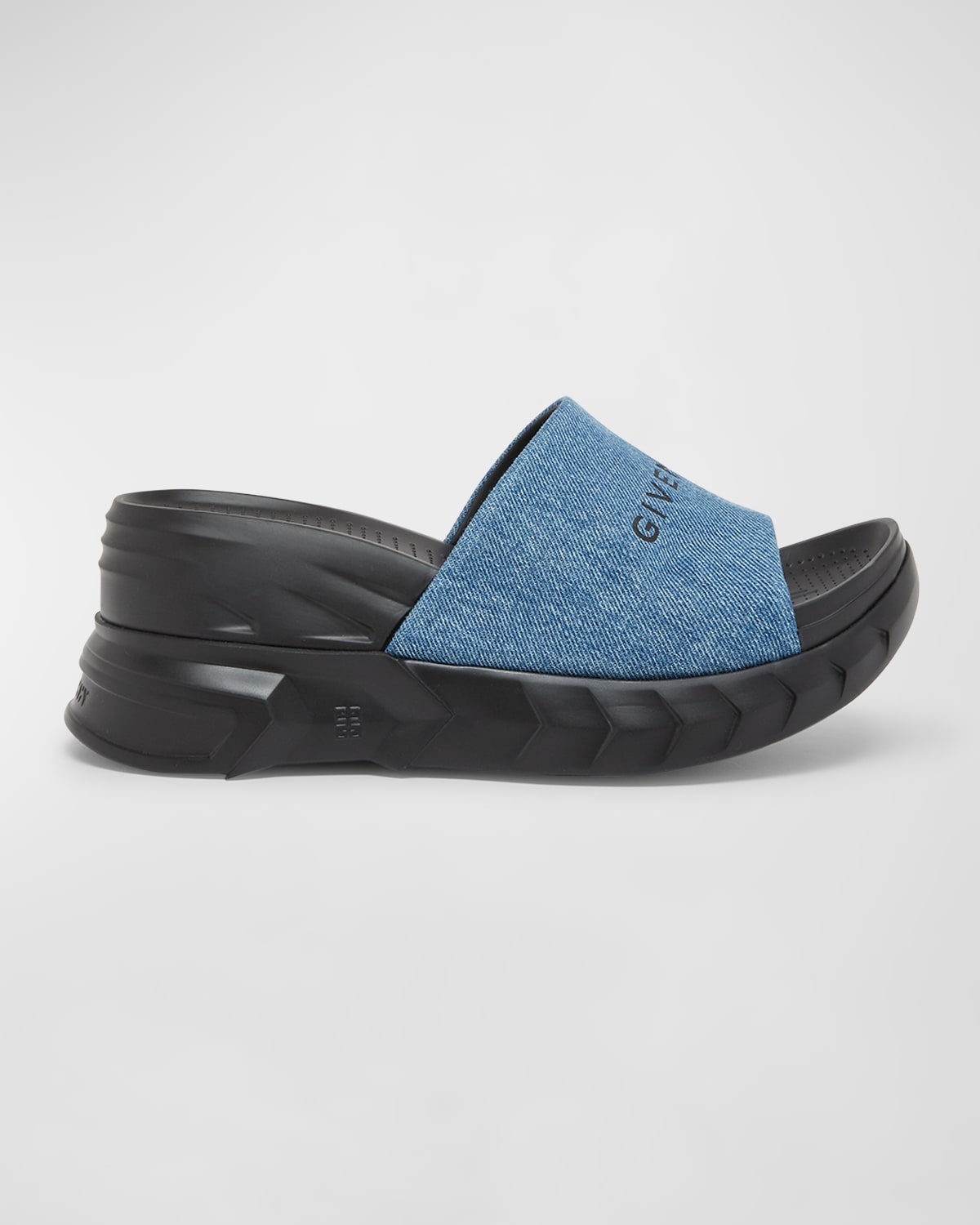 Shop Givenchy Marshmallow Denim Logo Wedge Slide Sandals In Medium Blue