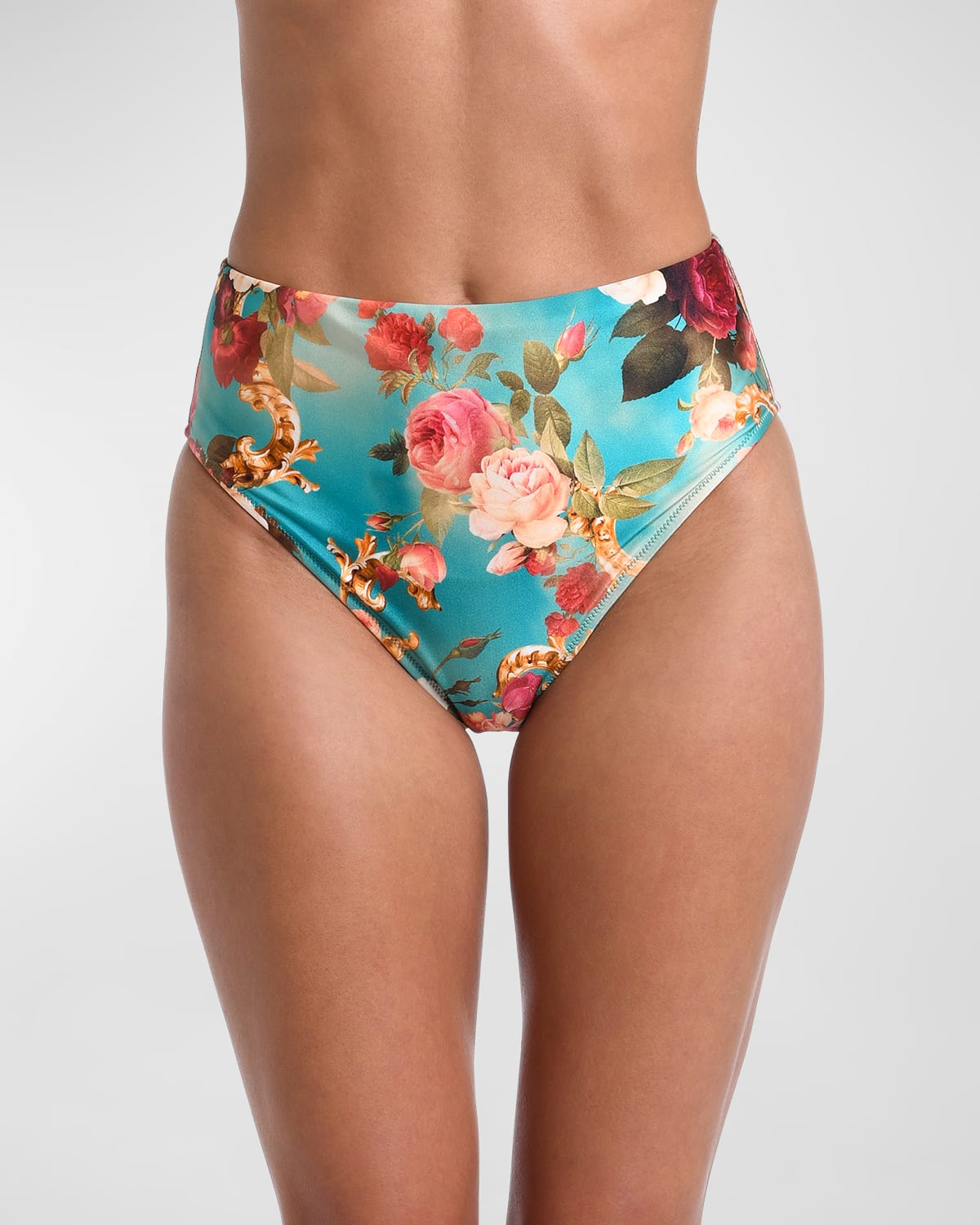 Shop L'agence Swim Vanessa Roses High-waist Bikini Bottoms In Multi