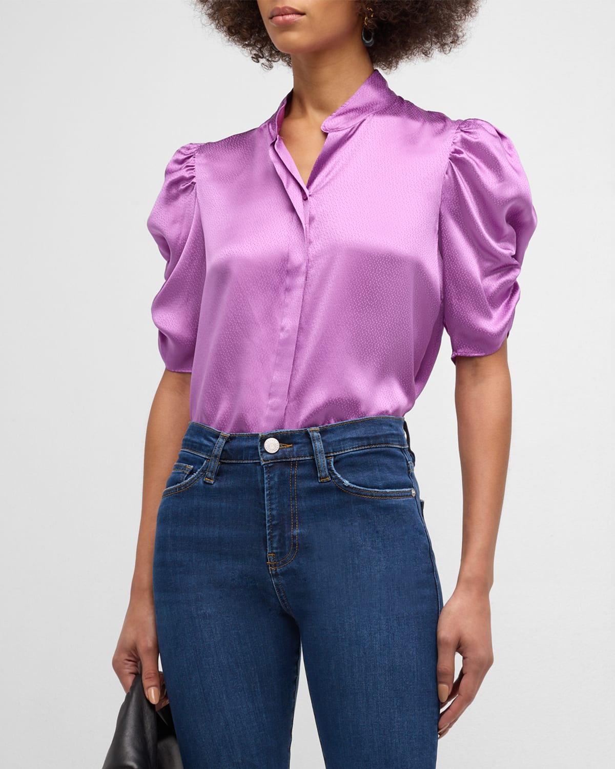 Shop Frame Silk Puff-sleeve Blouse In Orchid