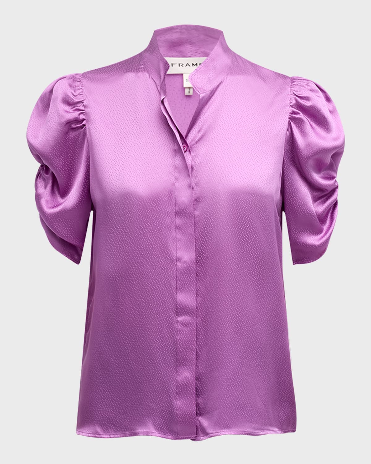 Frame Puff Sleeve Silk Button-up Shirt In Orchid