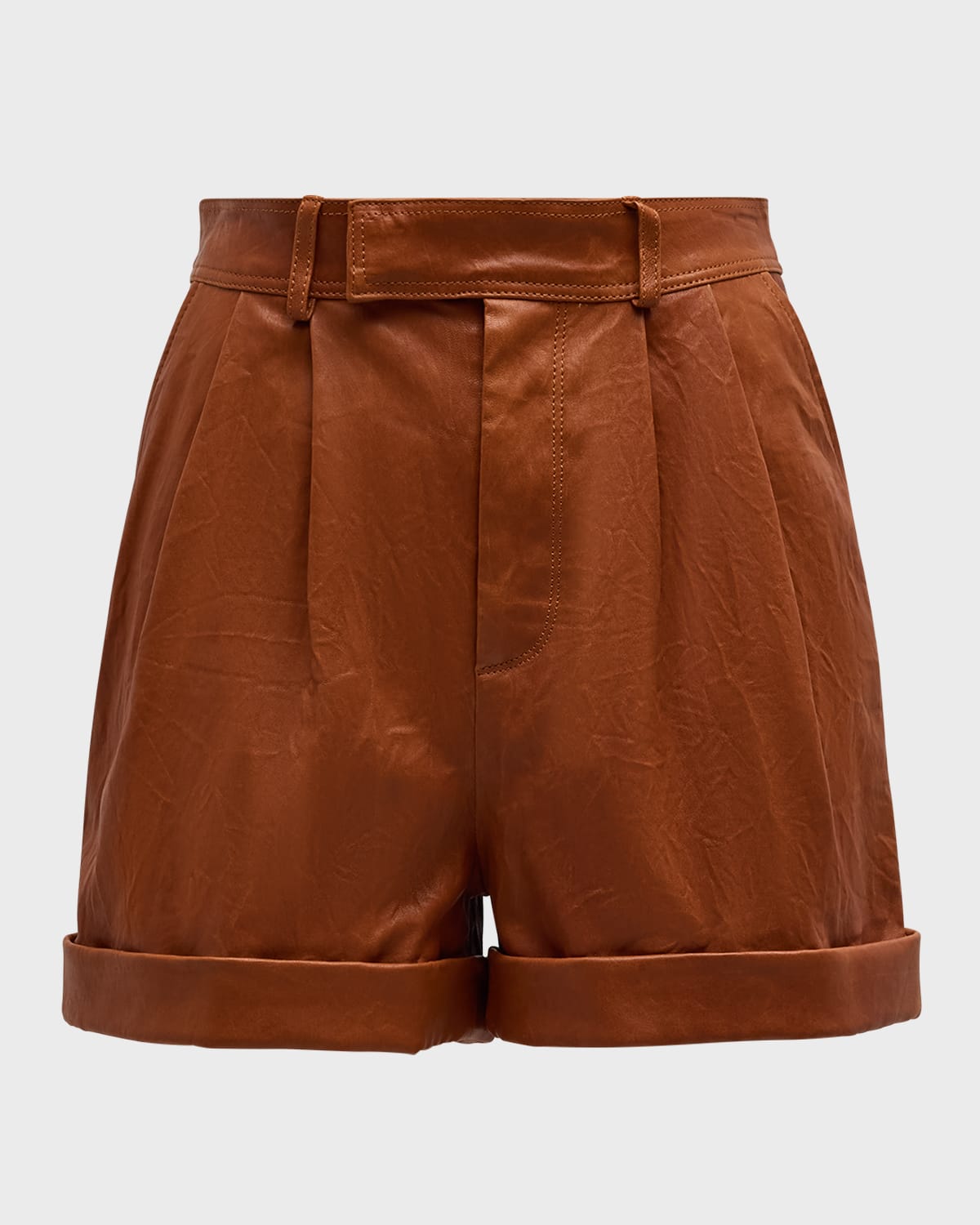 Shop Frame Pleated Leather Shorts In Light Whiskey