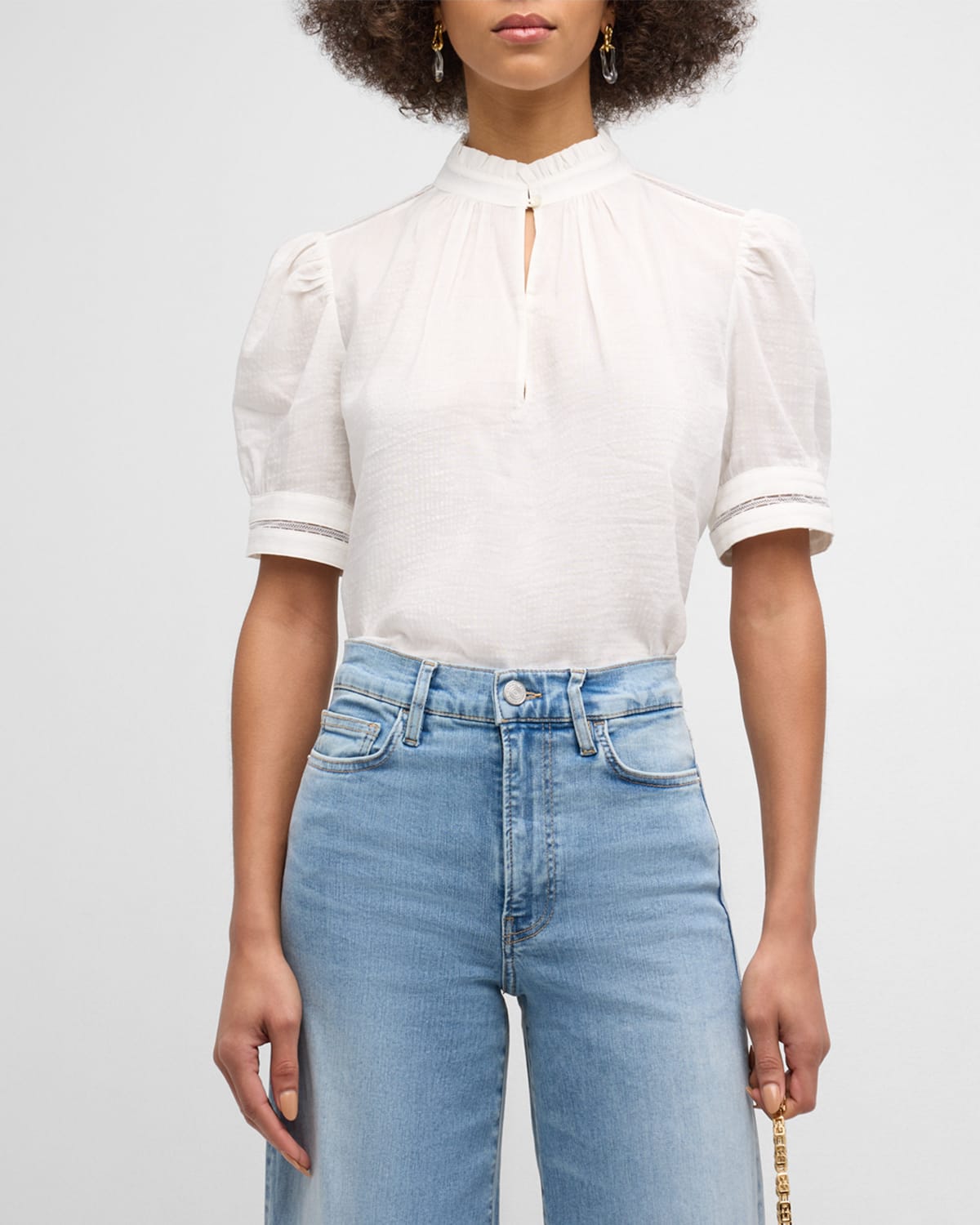Shop Frame Short-sleeve Lace Inset Top In White