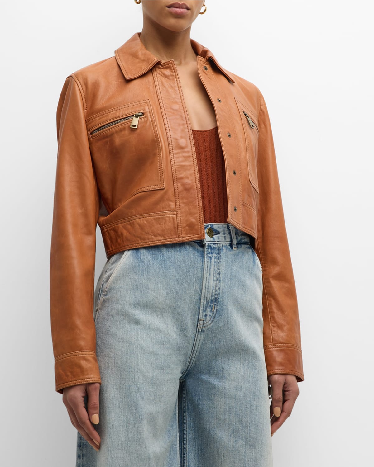 Shop Frame Fitted Leather Moto Jacket In Light Whiskey