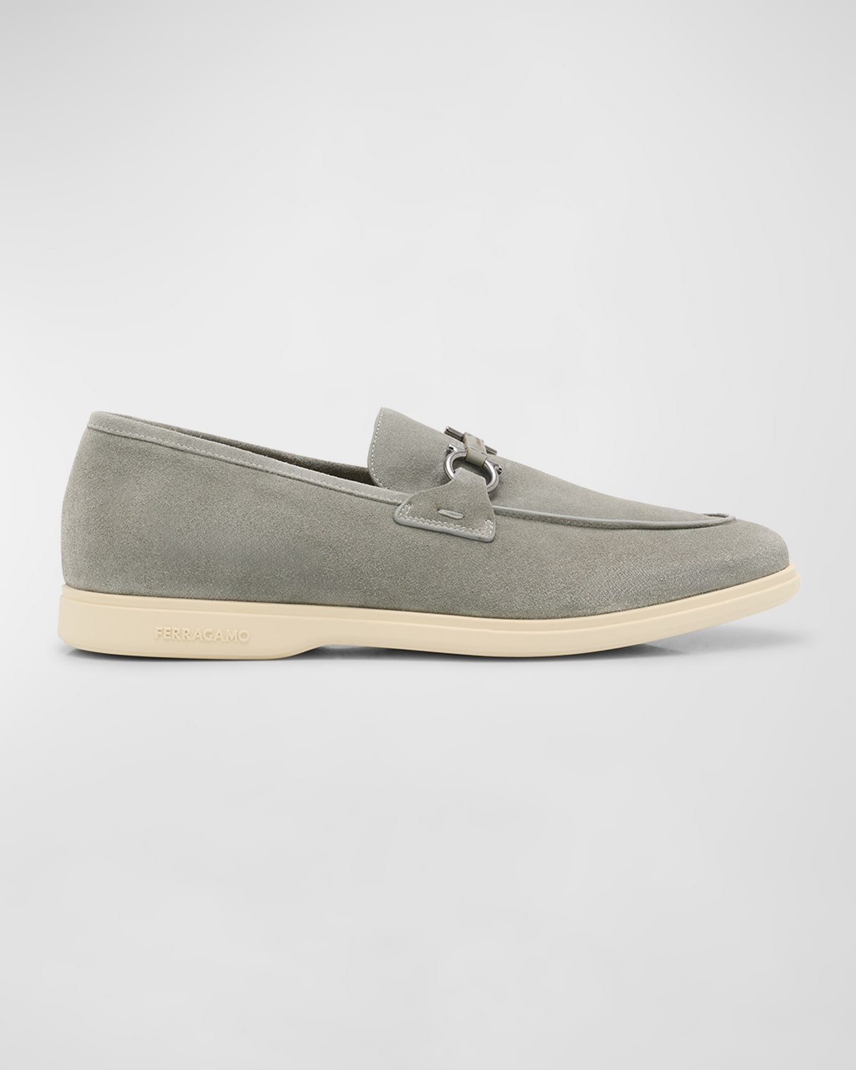 Ferragamo Casual Loafer With Gancini Ornament In Ash Grey