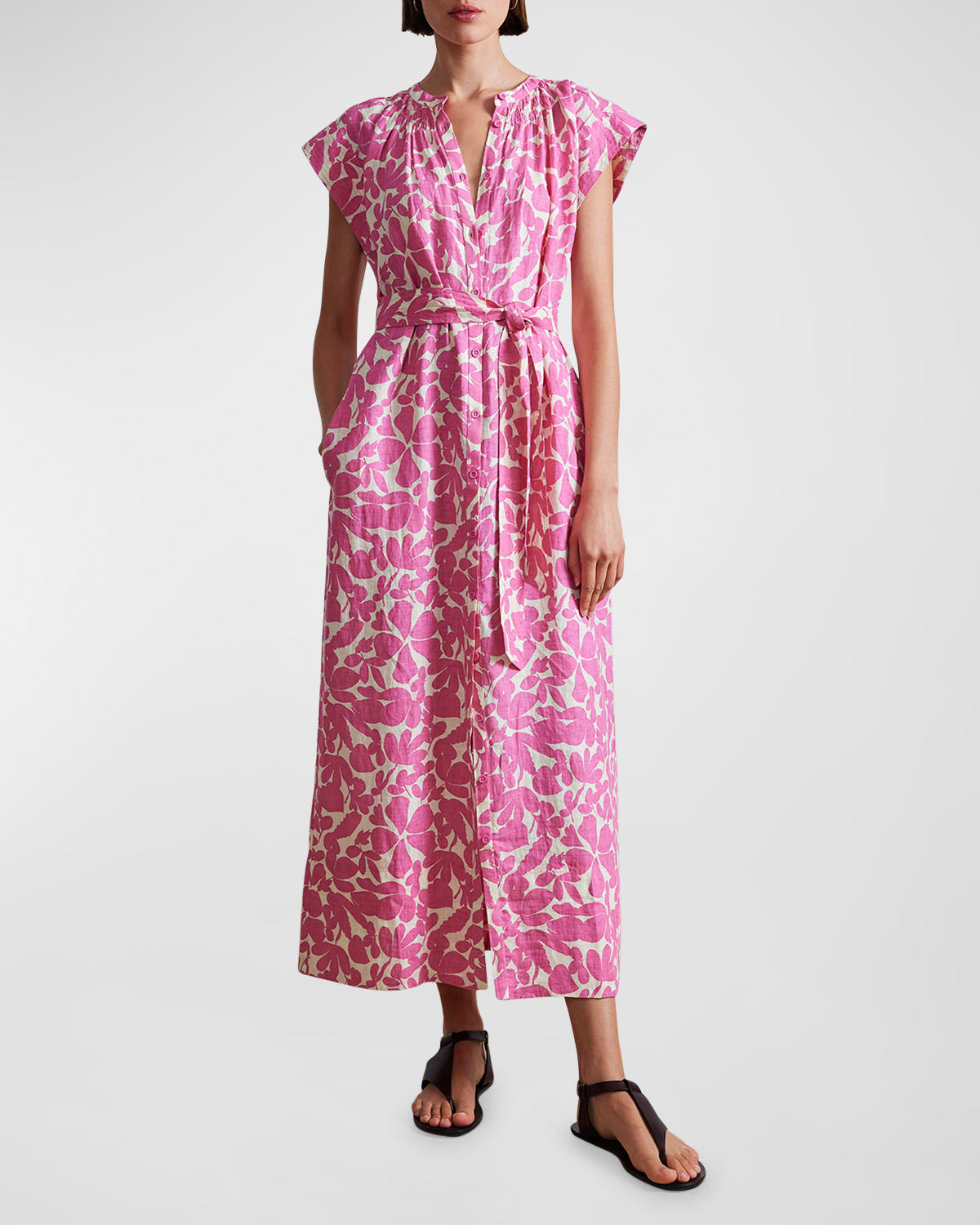 Apiece Apart Mirada Floral Print Shirtdress With Tie Belt In Pink Burst Floral