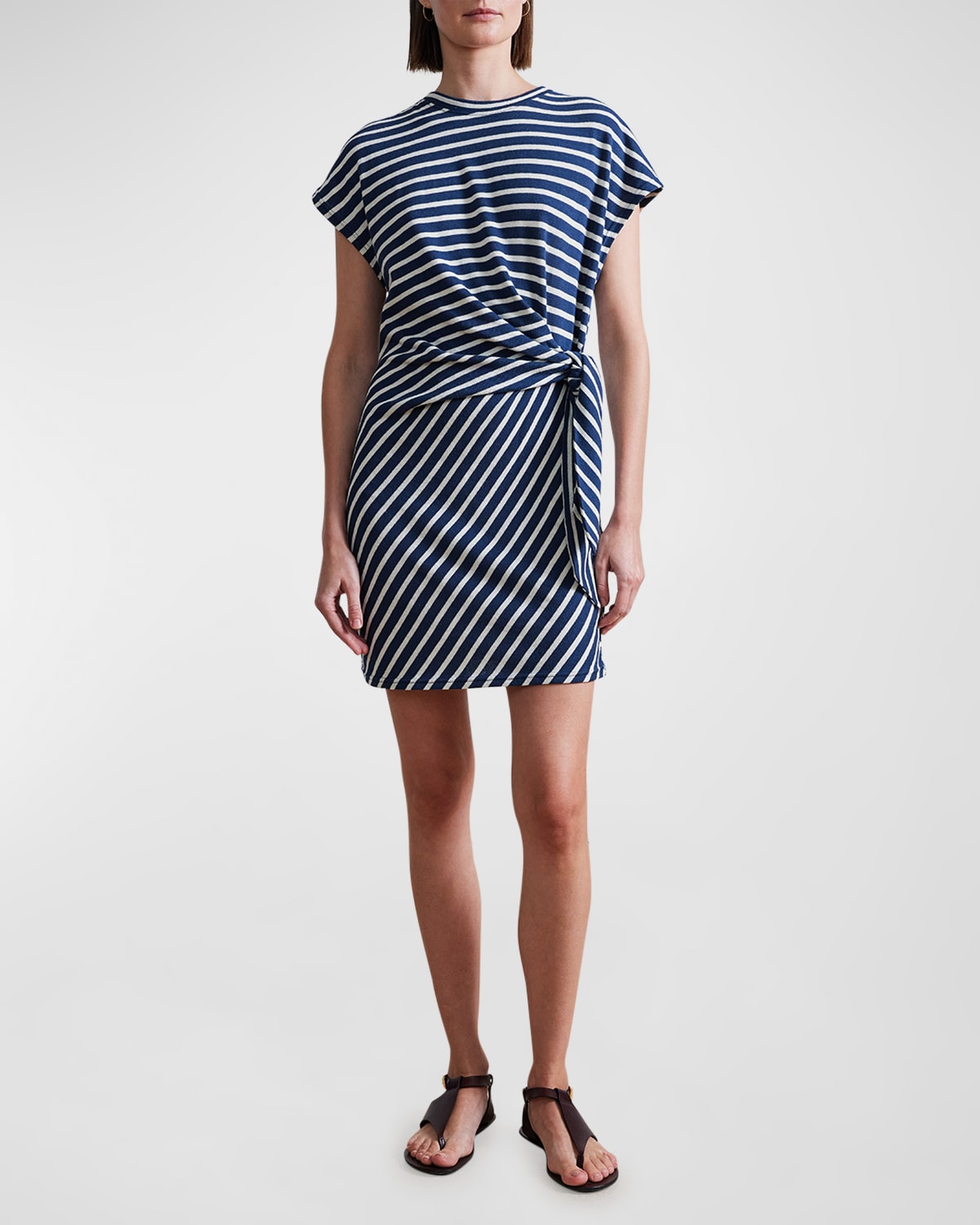 Apiece Apart Nina Striped Mini Dress With Tie Detail In Navy Cream Stripe