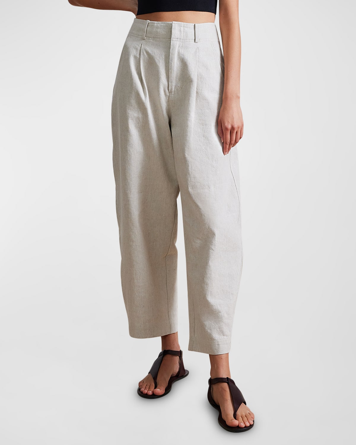 Apiece Apart Bari Cropped Linen Trousers In Flax