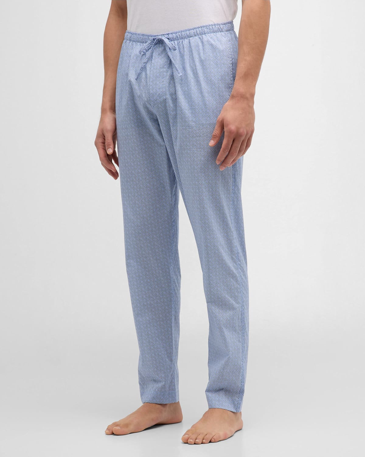 Shop Zimmerli Men's Long Geo-print Cotton Pants In Light Blue