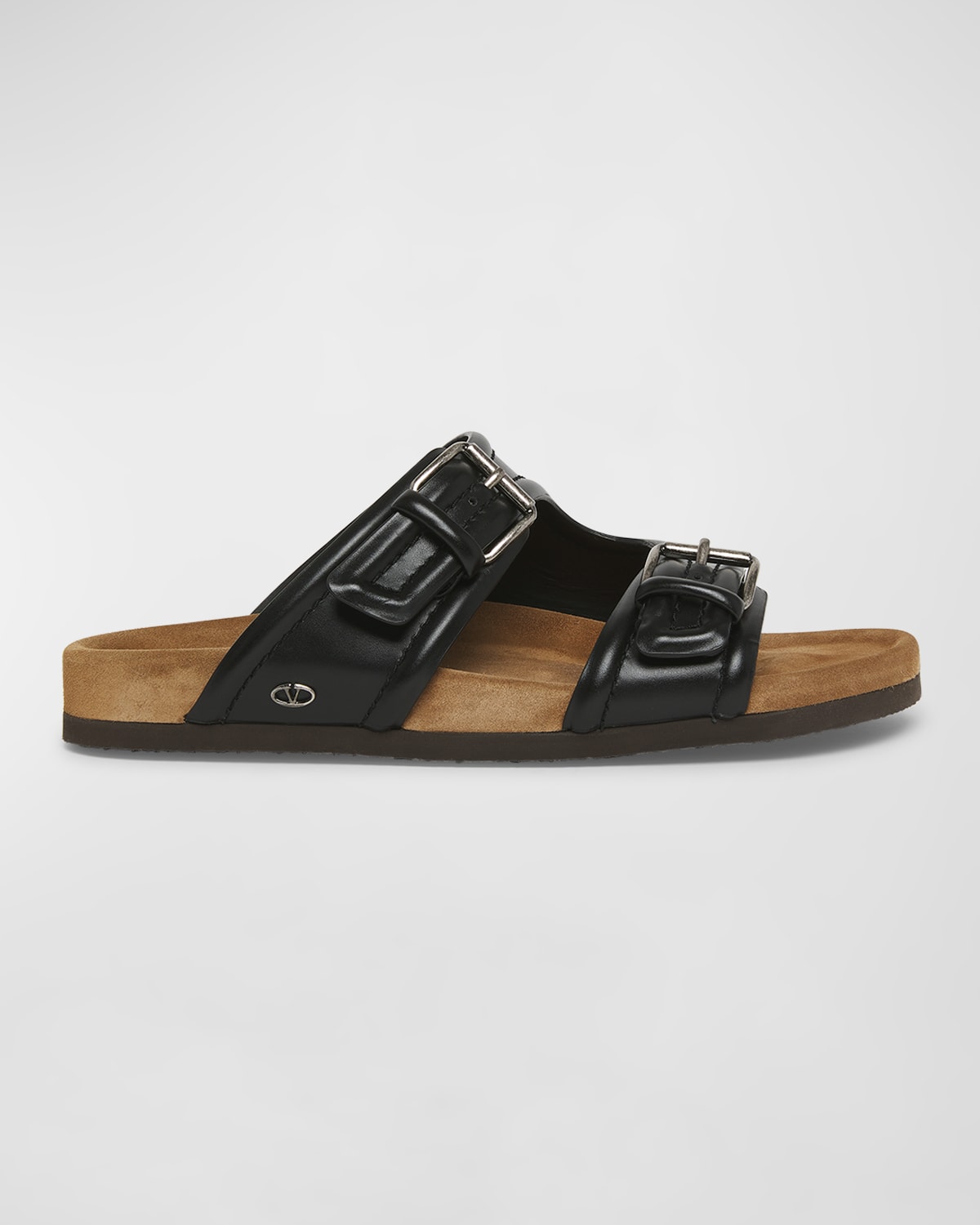 Shop Valentino Men's Fussfriend Calfskin Leather Slide Sandals In Black Multi