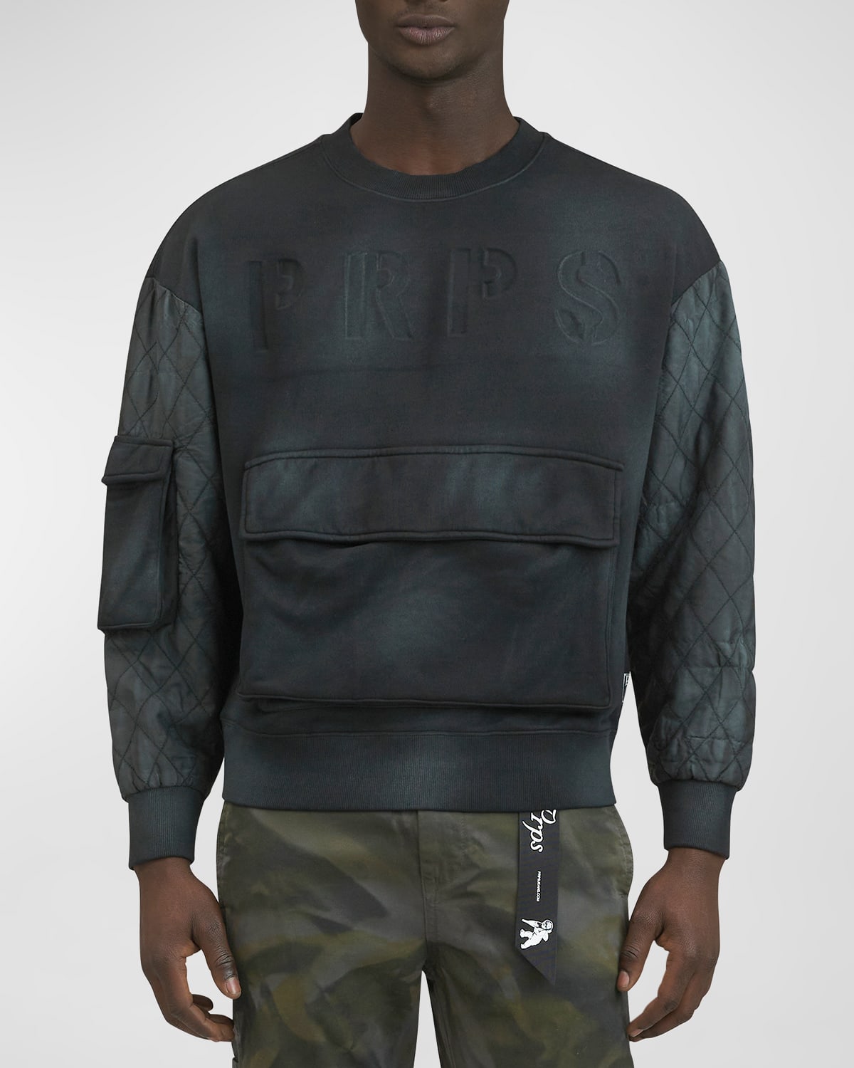 Shop Prps Men's Olympic Quilted-sleeve Cargo Sweatshirt In Black