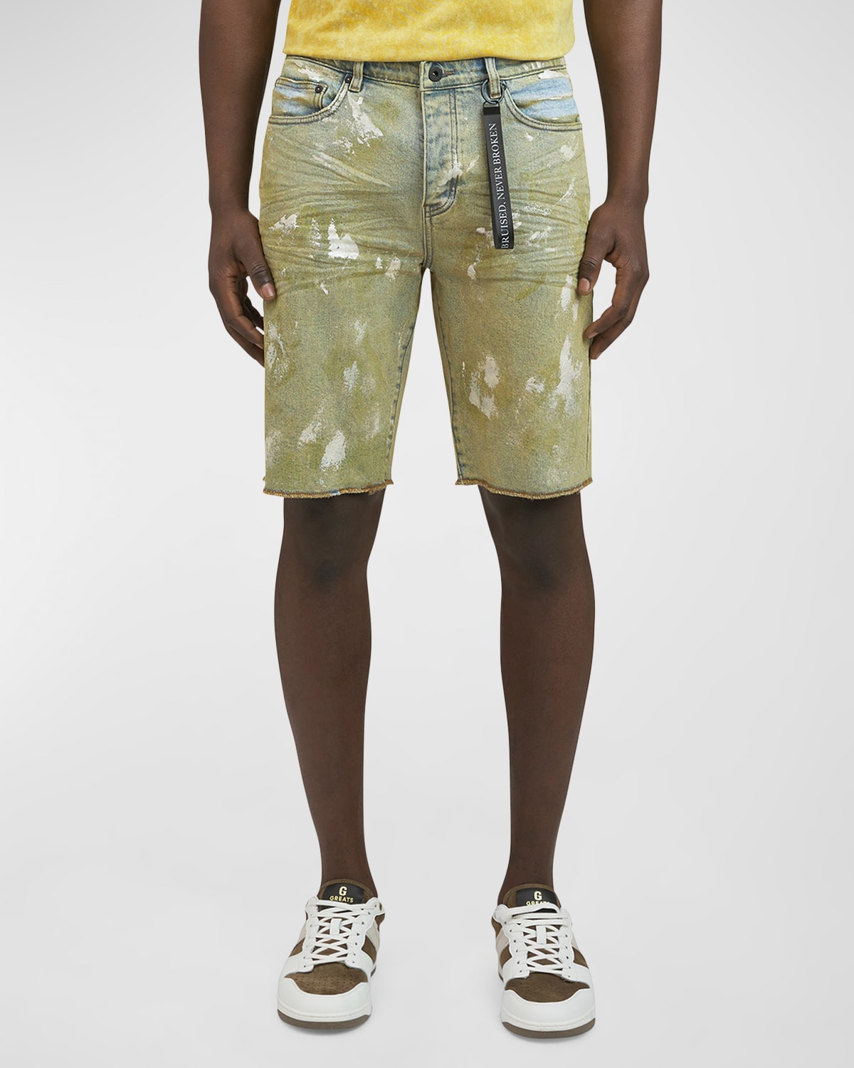 Shop Prps Men's Logan Painted Denim Shorts In Beige