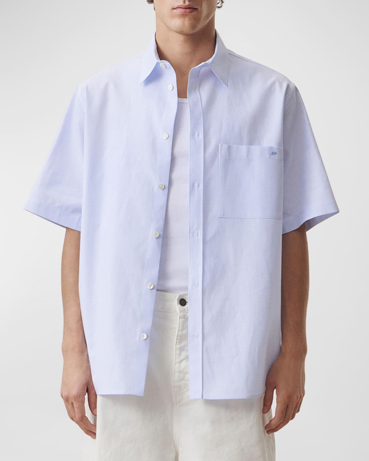 Shop Darkpark Men's Vale Micro-check Sport Shirt In White/blue
