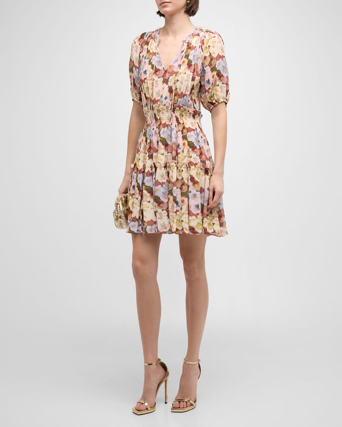Fiorella Painted Floral Tiered Mini Dress