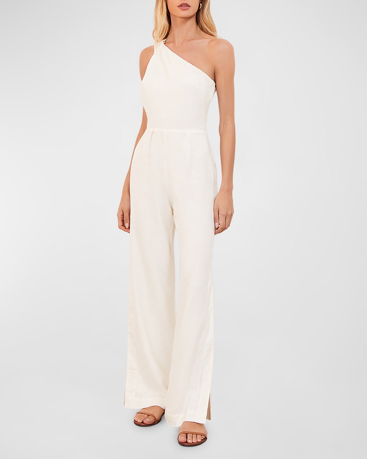 Vix Solid Avery Asymmetric Detail Jumpsuit In Off White