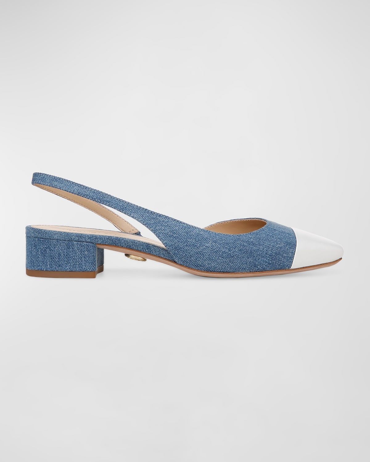 Shop Veronica Beard Cecile Denim Leather Slingback Ballerina Pumps In Coconut/midblue