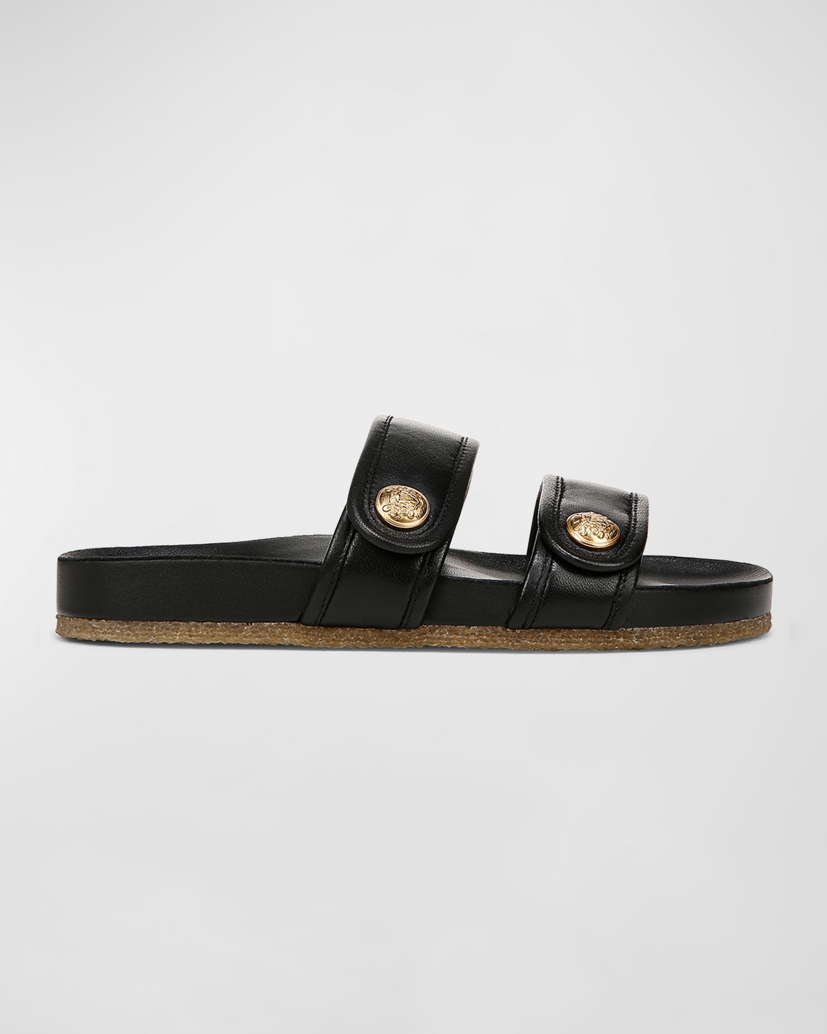 Shop Veronica Beard Percey Leather Dual Band Slide Sandals In Black Leather
