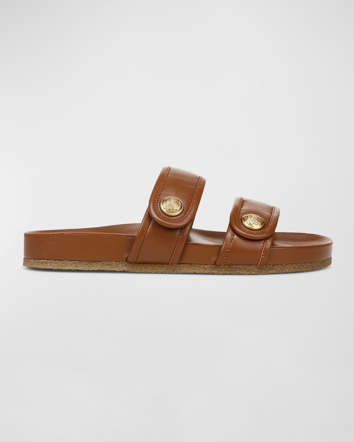 Shop Veronica Beard Percey Leather Dual Band Slide Sandals In Caramel