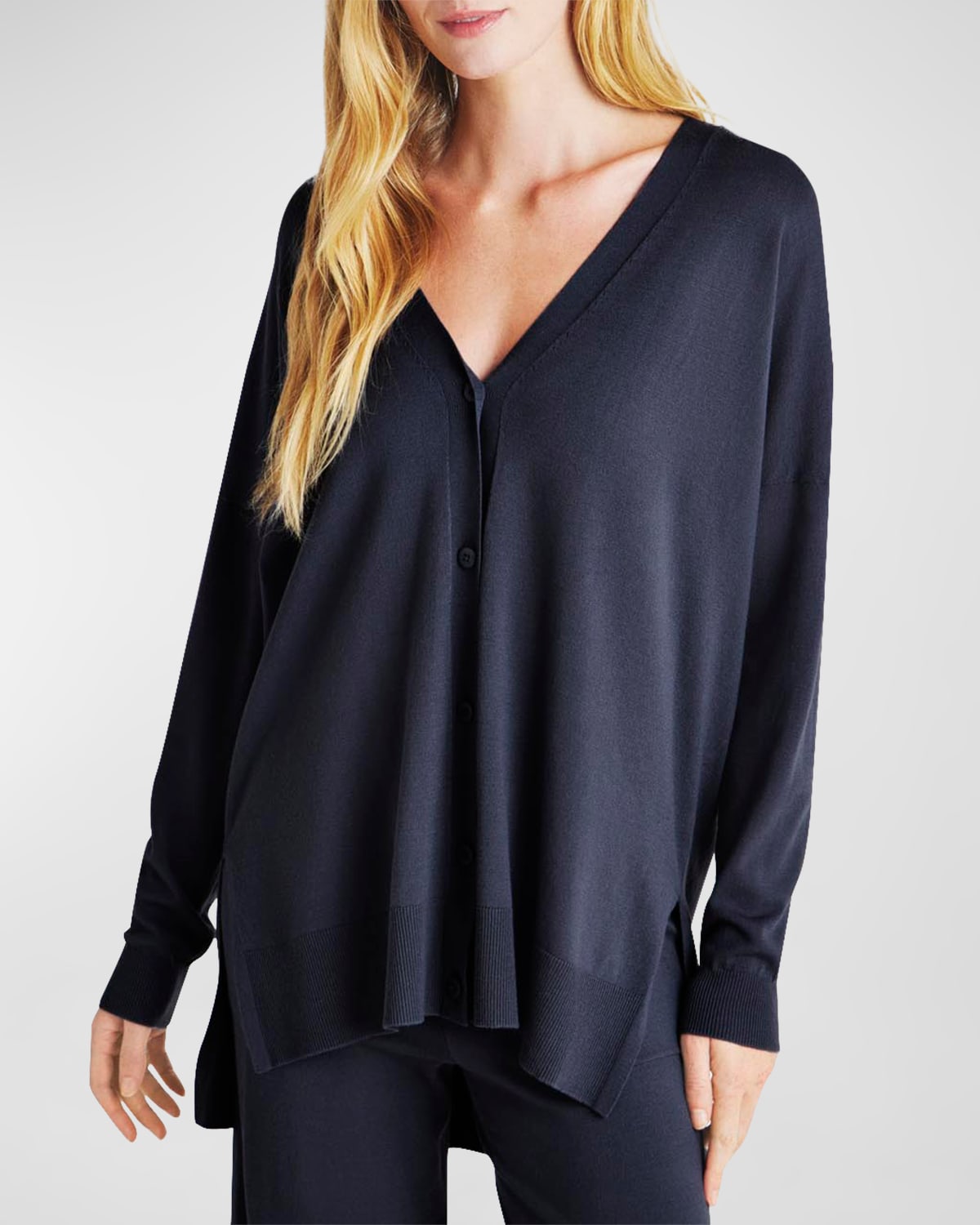 Shop Splendid Veronica Button-front Tunic Cardigan In Navy