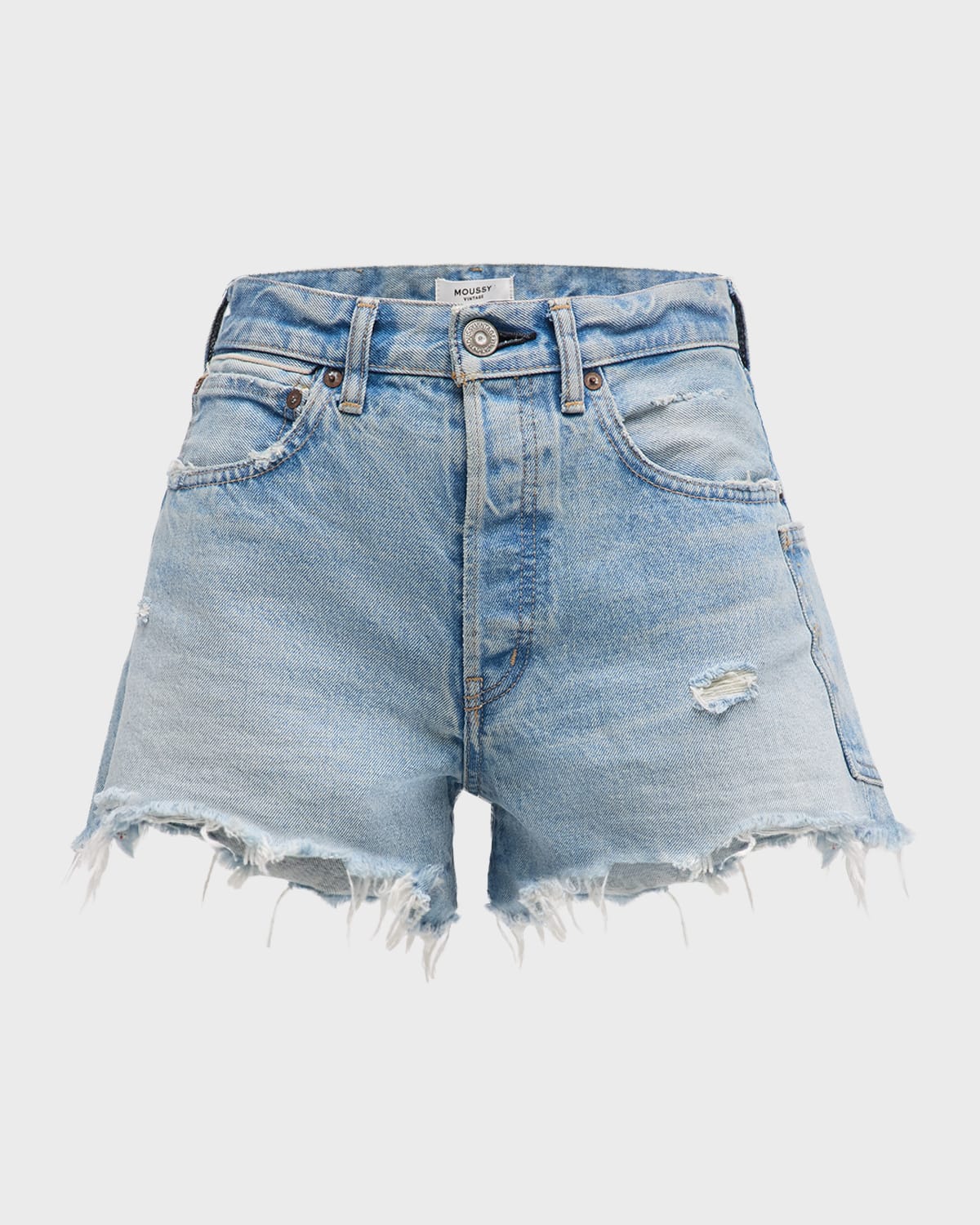 Shop Moussy Vintage Mckendree Distressed Denim Shorts In Ltblu